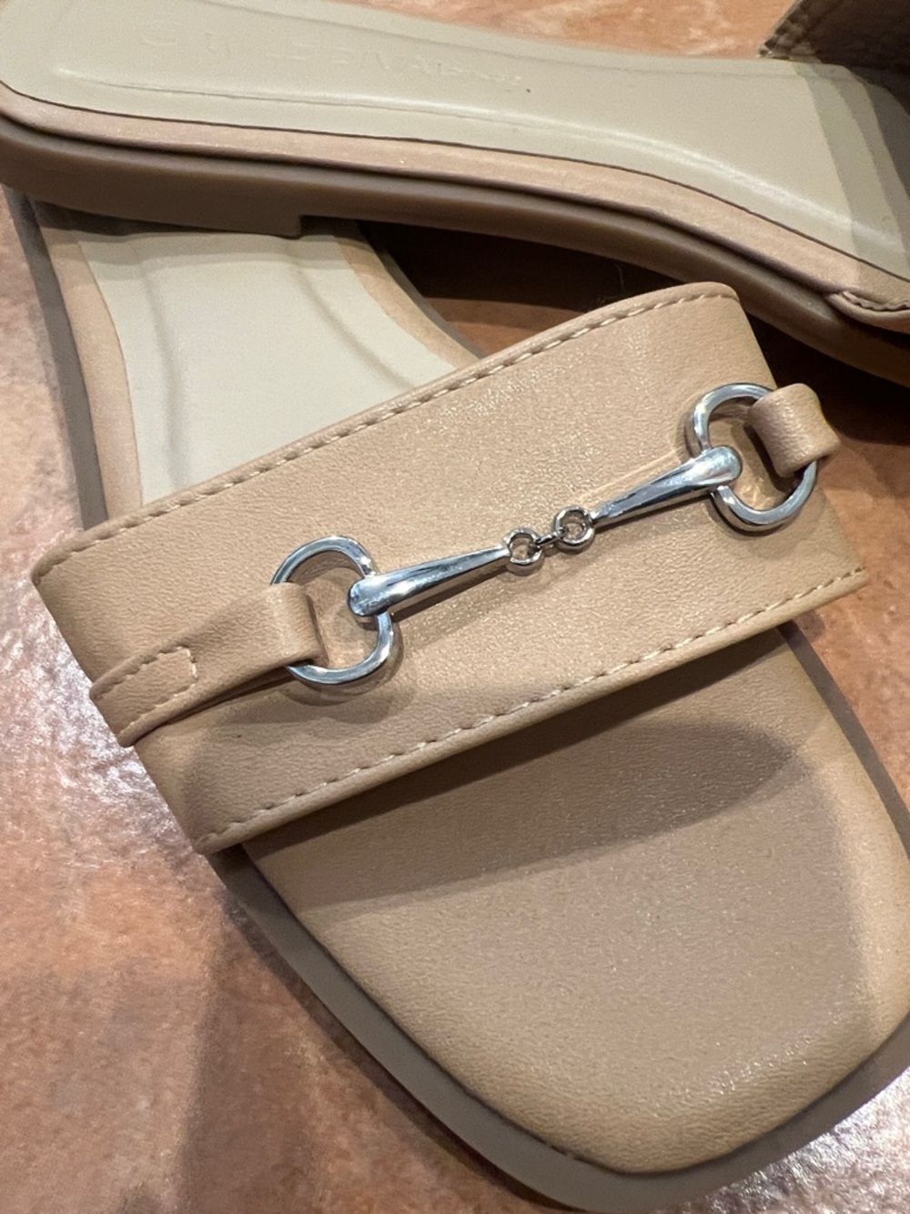 Wild Diva Tan Slide Sandals with Silver Bit Detail